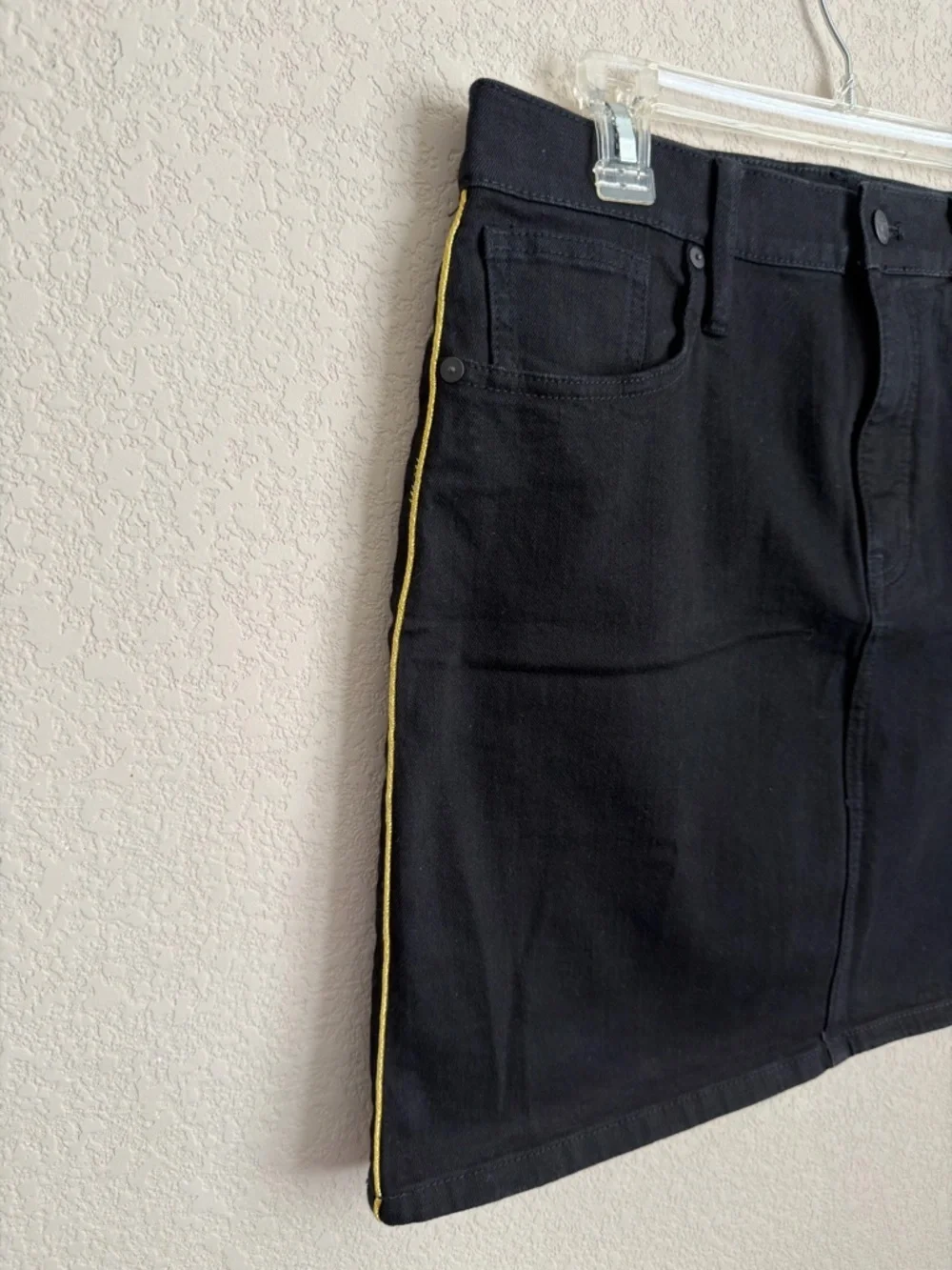 Madewell Stretch Denim Straight Mini Skirt Gold Piping Edition 29 Black 5 Pocket